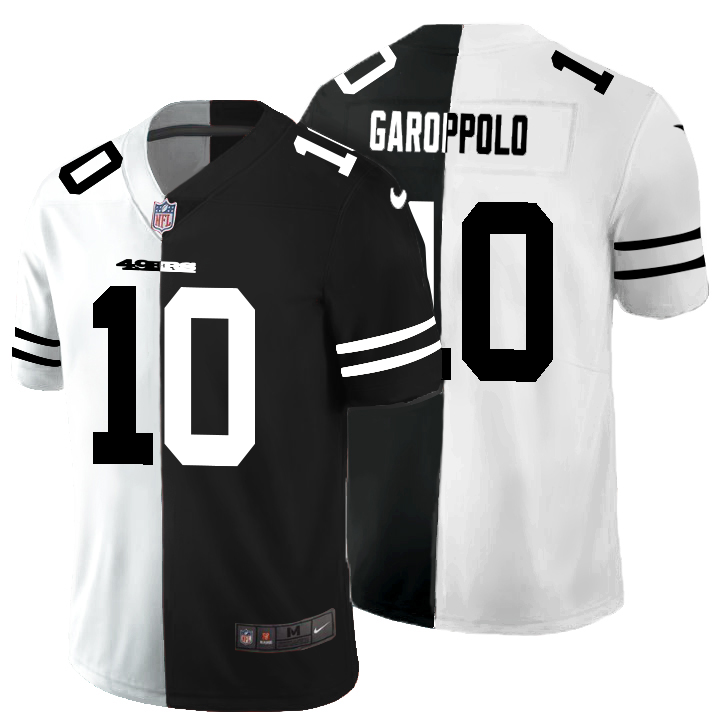 San Francisco 49ers #10 Jimmy Garoppolo Men's Black V White Peace Split Nike Vapor Untouchable Limited NFL Jersey