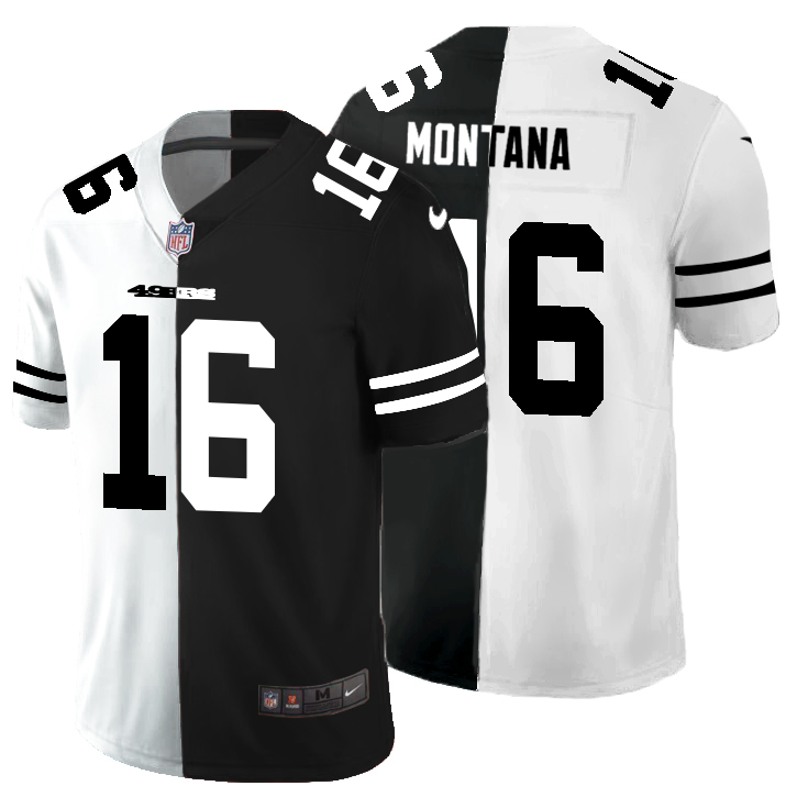 San Francisco 49ers #16 Joe Montana Men's Black V White Peace Split Nike Vapor Untouchable Limited NFL Jersey