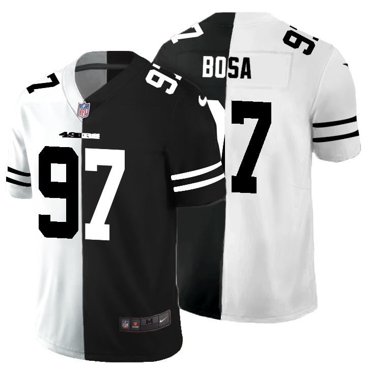 San Francisco 49ers #97 Nick Bosa Men's Black V White Peace Split Nike Vapor Untouchable Limited NFL Jersey