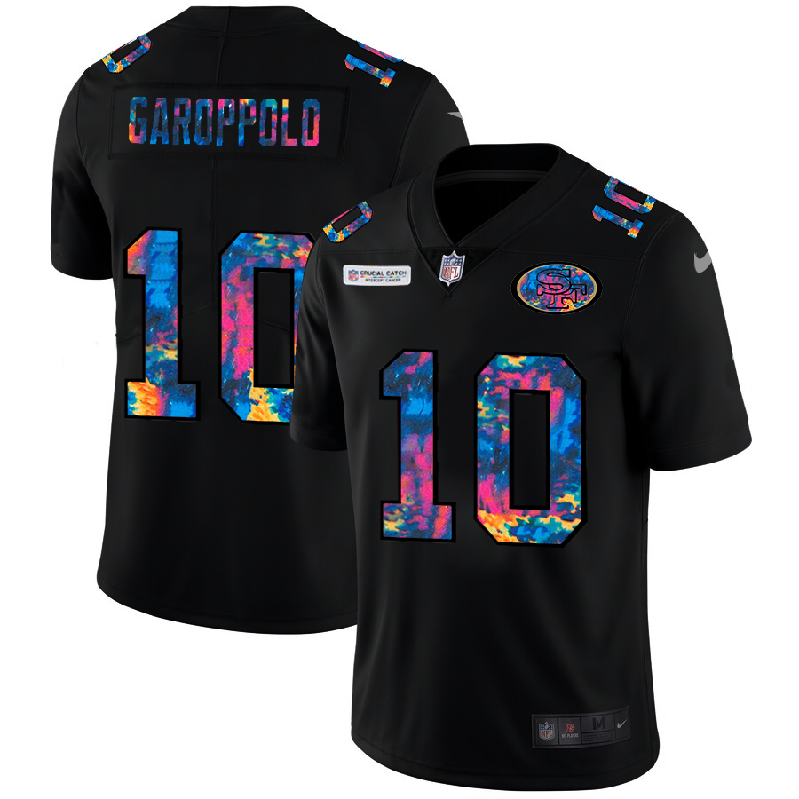 San Francisco 49ers #10 Jimmy Garoppolo Men's Nike Multi-Color Black 2020 NFL Crucial Catch Vapor Untouchable Limited Jersey