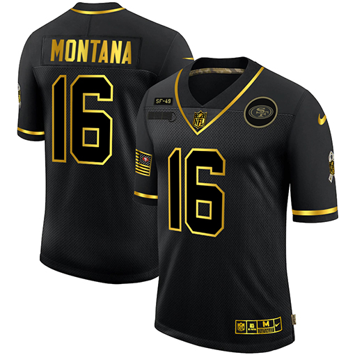 San Francisco 49ers #16 Joe Montana Men's Nike 2020 Salute To Service Golden Limited NFL Jersey Black