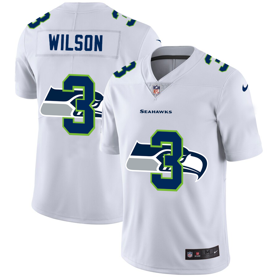 Seattle Seahawks #3 Russell Wilson White Men's Nike Team Logo Dual Overlap Limited NFL Jersey
