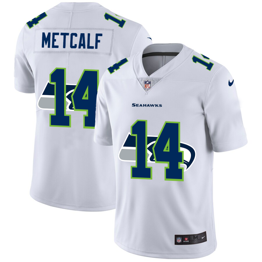 Seattle Seahawks #14 DK Metcalf White Men's Nike Team Logo Dual Overlap Limited NFL Jersey