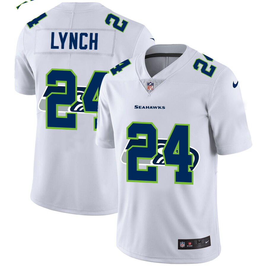 Seattle Seahawks #24 Marshawn Lynch White Men's Nike Team Logo Dual Overlap Limited NFL Jersey