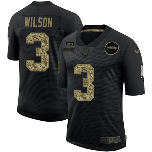 Seattle Seahawks #3 Russell Wilson Men's Nike 2020 Salute To Service Camo Limited NFL Jersey Black
