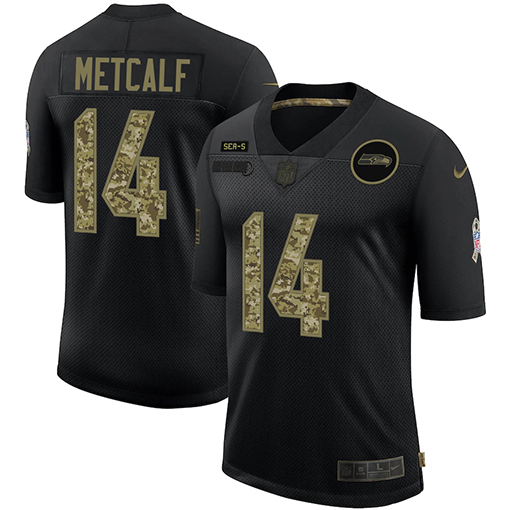 Seattle Seahawks #14 DK Metcalf Men's Nike 2020 Salute To Service Camo Limited NFL Jersey Black