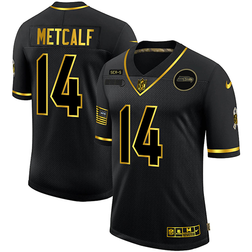 Seattle Seahawks #14 DK Metcalf Men's Nike 2020 Salute To Service Golden Limited NFL Jersey Black