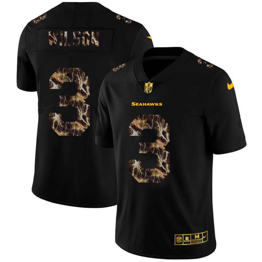 Seattle Seahawks #3 Russell Wilson Men's Black Nike Flocked Lightning Vapor Limited NFL Jersey