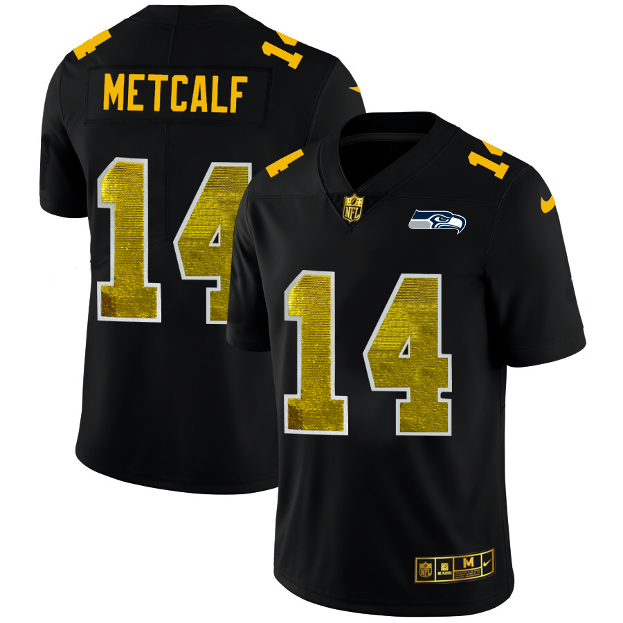 Seattle Seahawks #14 DK Metcalf Men's Black Nike Golden Sequin Vapor Limited NFL Jersey