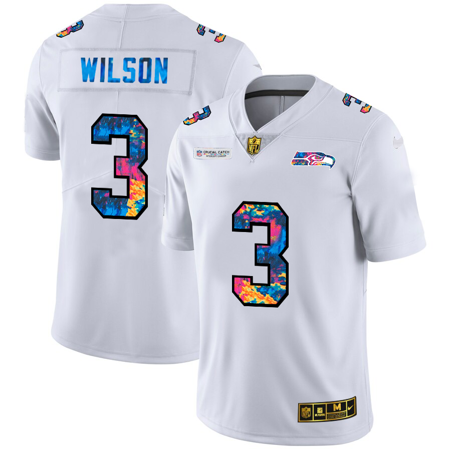 Seattle Seahawks #3 Russell Wilson Men's White Nike Multi-Color 2020 NFL Crucial Catch Limited NFL Jersey