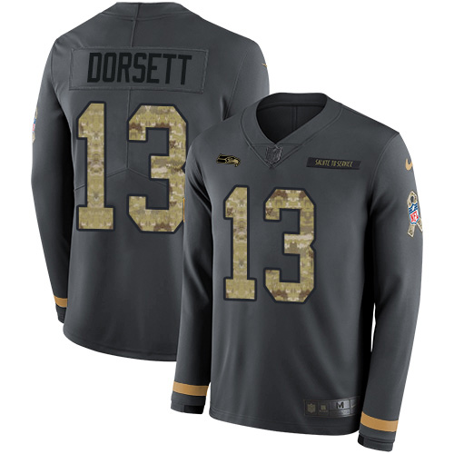 Nike Seahawks #13 Phillip Dorsett Anthracite Salute to Service Men's Stitched NFL Limited Therma Long Sleeve Jersey