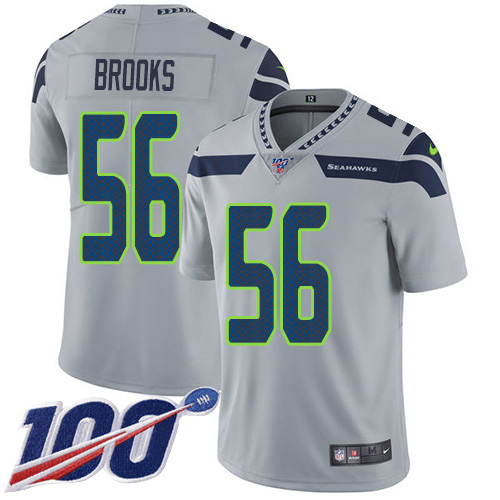 Nike Seahawks #56 Jordyn Brooks Grey Alternate Men's Stitched NFL 100th Season Vapor Untouchable Limited Jersey