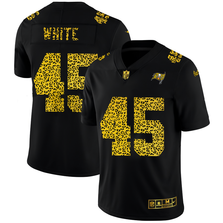 Tampa Bay Buccaneers #45 Devin White Men's Nike Leopard Print Fashion Vapor Limited NFL Jersey Black