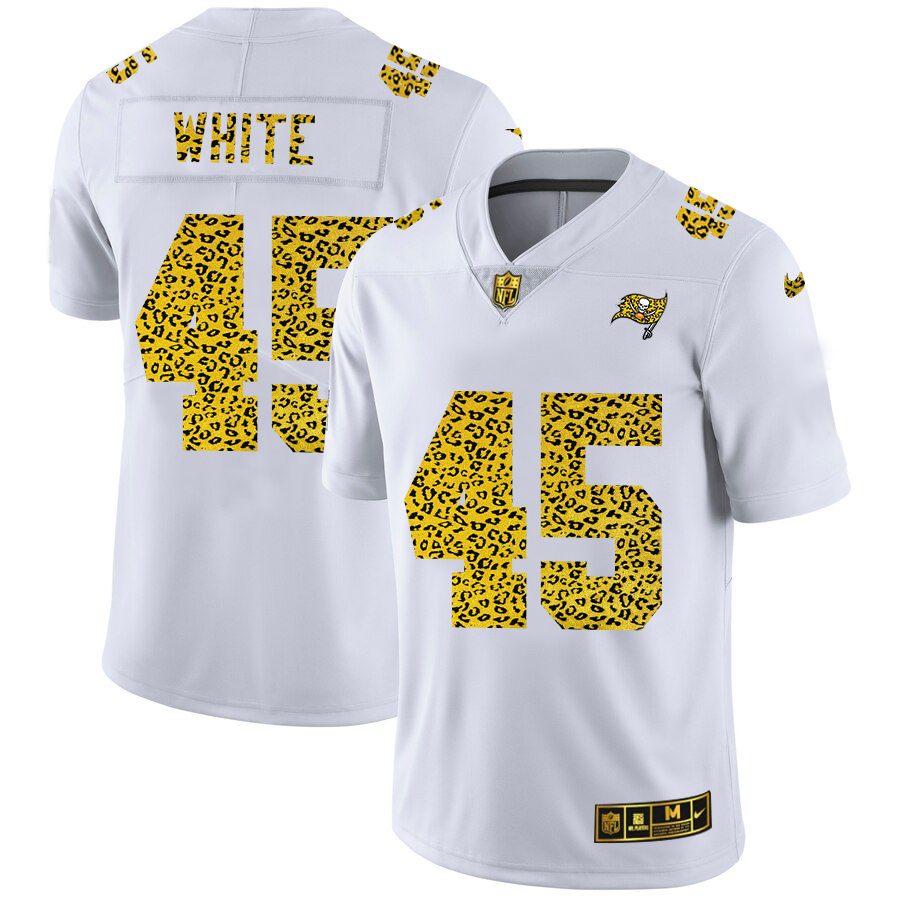 Tampa Bay Buccaneers #45 Devin White Men's Nike Flocked Leopard Print Vapor Limited NFL Jersey White