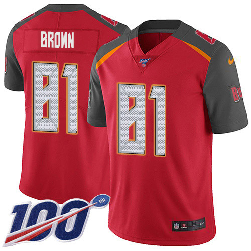 Nike Buccaneers #81 Antonio Brown Red Team Color Men's Stitched NFL 100th Season Vapor Untouchable Limited Jersey