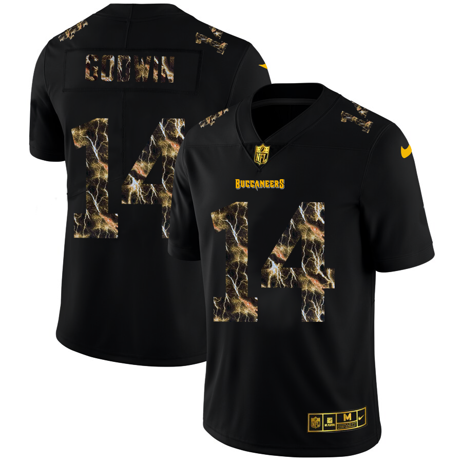 Tampa Bay Buccaneers #14 Chris Godwin Men's Black Nike Flocked Lightning Vapor Limited NFL Jersey