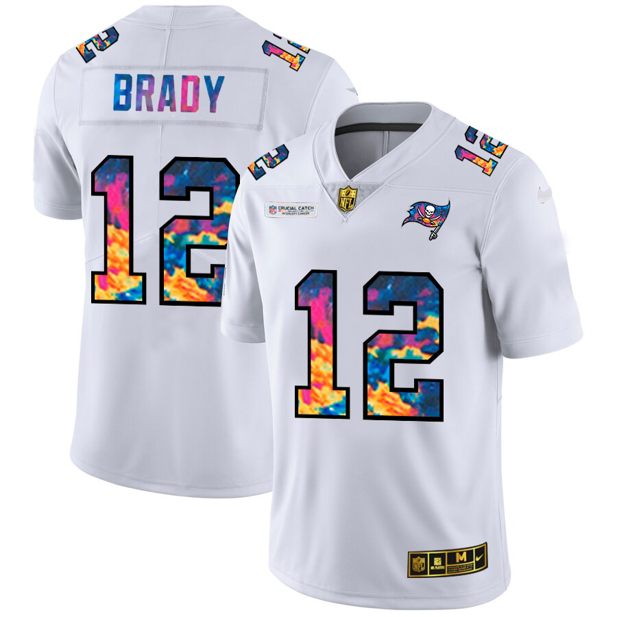 Tampa Bay Buccaneers #12 Tom Brady Men's White Nike Multi-Color 2020 NFL Crucial Catch Limited NFL Jersey