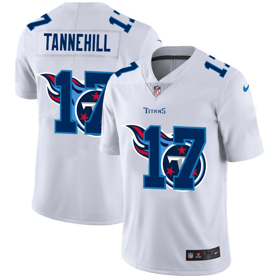 Tennessee Titans #17 Ryan Tannehill White Men's Nike Team Logo Dual Overlap Limited NFL Jersey