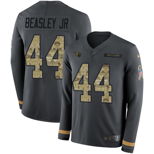 Nike Titans #44 Vic Beasley Jr Anthracite Salute to Service Men's Stitched NFL Limited Therma Long Sleeve Jersey