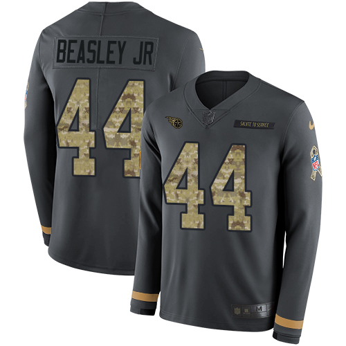 Nike Titans #44 Vic Beasley Jr Anthracite Salute to Service Men's Stitched NFL Limited Therma Long Sleeve Jersey Nike Titans #44 Vic Beasley Jr Anthracite Salute to Service Men's Stitched NFL Limited Therma Long Sleeve Jersey