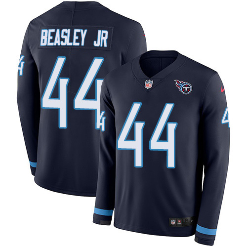 Nike Titans #44 Vic Beasley Jr Navy Blue Team Color Men's Stitched NFL Limited Therma Long Sleeve Jersey Nike Titans #44 Vic Beasley Jr Navy Blue Team Color Men's Stitched NFL Limited Therma Long Sleeve Jersey