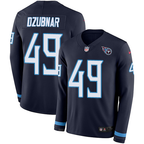 Nike Titans #49 Nick Dzubnar Navy Blue Team Color Men's Stitched NFL Limited Therma Long Sleeve Jersey