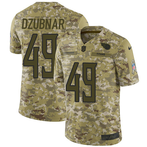 Nike Titans #49 Nick Dzubnar Camo Men's Stitched NFL Limited 2018 Salute To Service Jersey