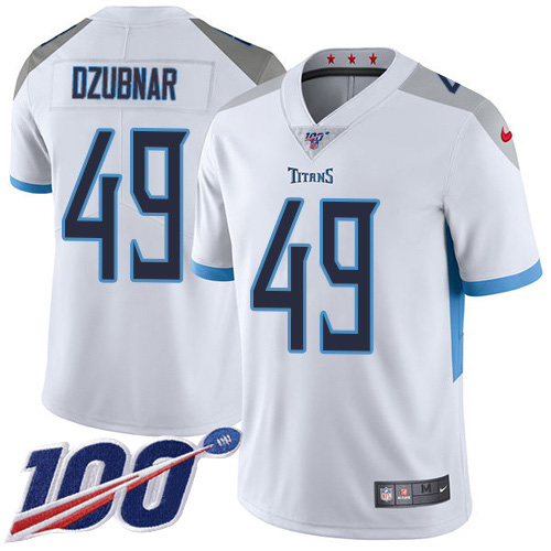 Nike Titans #49 Nick Dzubnar White Men's Stitched NFL 100th Season Vapor Untouchable Limited Jersey