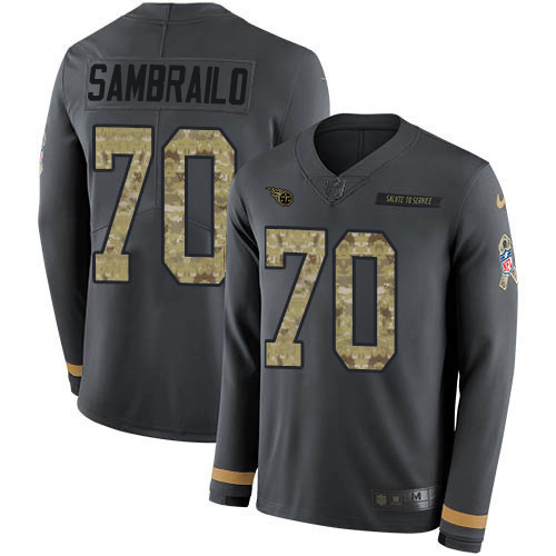 Nike Titans #70 Ty Sambrailo Anthracite Salute to Service Men's Stitched NFL Limited Therma Long Sleeve Jersey