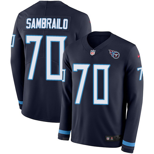 Nike Titans #70 Ty Sambrailo Navy Blue Team Color Men's Stitched NFL Limited Therma Long Sleeve Jersey