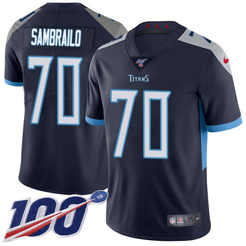 Nike Titans #70 Ty Sambrailo Navy Blue Team Color Men's Stitched NFL 100th Season Vapor Untouchable Limited Jersey