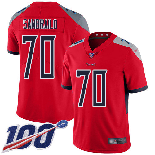 Nike Titans #70 Ty Sambrailo Red Men's Stitched NFL Limited Inverted Legend 100th Season Jersey