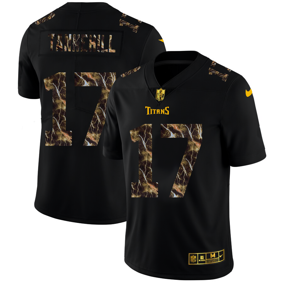 Tennessee Titans #17 Ryan Tannehill Men's Black Nike Flocked Lightning Vapor Limited NFL Jersey