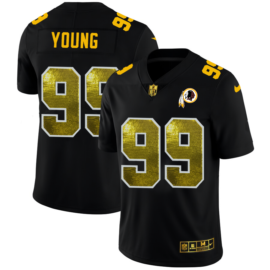 Washington Redskins #99 Chase Young Men's Black Nike Golden Sequin Vapor Limited NFL Jersey