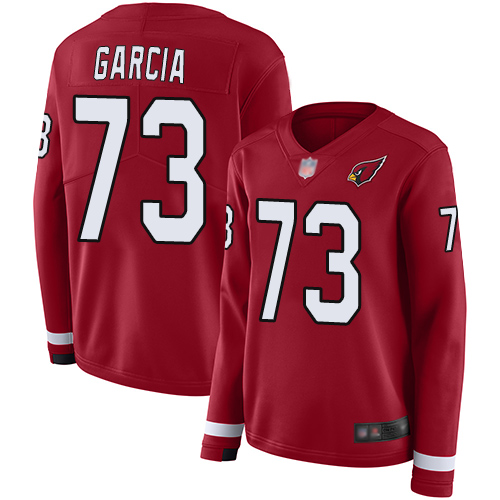 Nike Cardinals #73 Max Garcia Red Team Color Women's Stitched NFL Limited Therma Long Sleeve Jersey