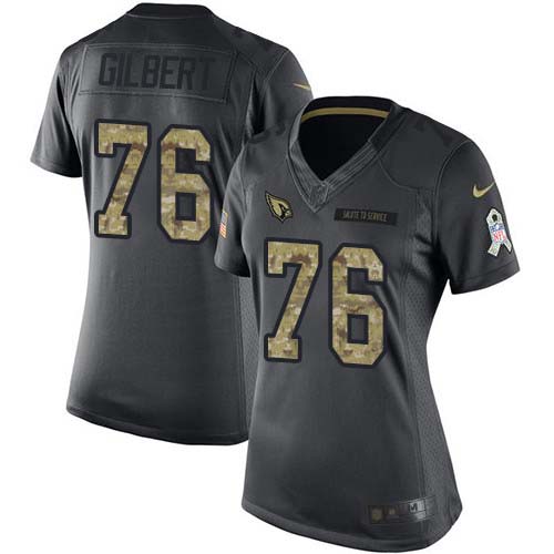 Nike Cardinals #76 Marcus Gilbert Black Women's Stitched NFL Limited 2016 Salute to Service Jersey