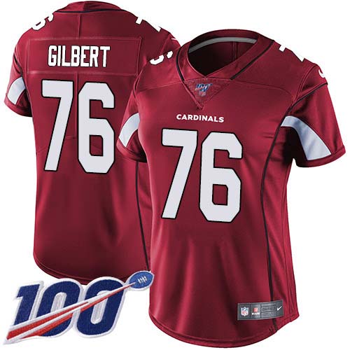 Nike Cardinals #76 Marcus Gilbert Red Team Color Women's Stitched NFL 100th Season Vapor Untouchable Limited Jersey