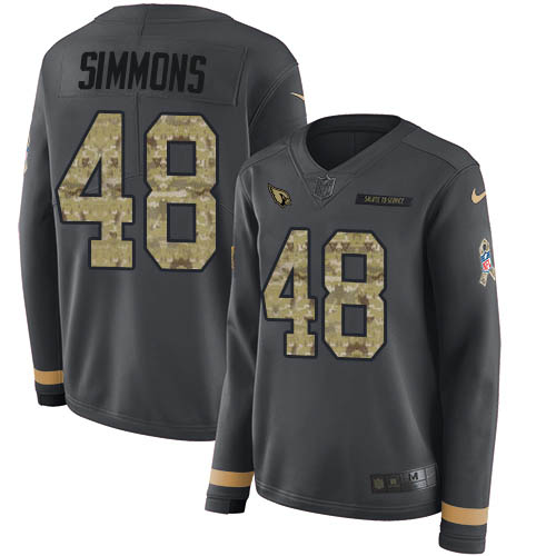 Nike Cardinals #48 Isaiah Simmons Anthracite Salute to Service Women's Stitched NFL Limited Therma Long Sleeve Jersey