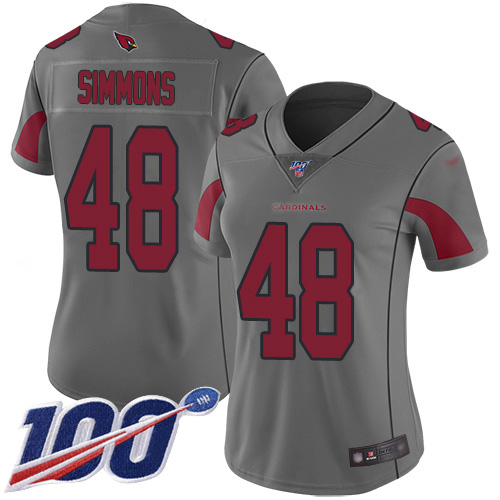 Nike Cardinals #48 Isaiah Simmons Silver Women's Stitched NFL Limited Inverted Legend 100th Season Jersey