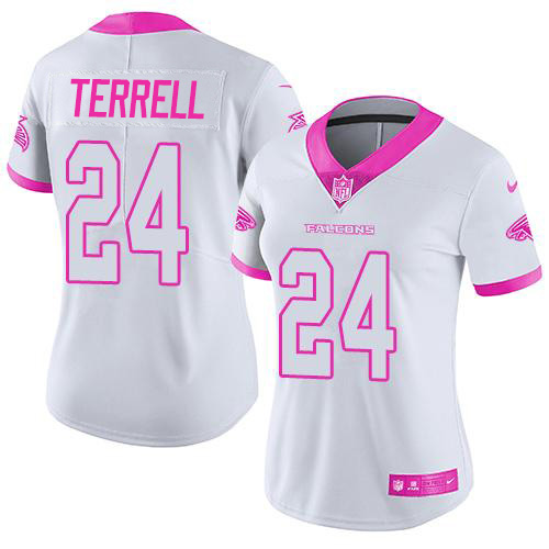 Nike Falcons #24 A.J. Terrell White/Pink Women's Stitched NFL Limited Rush Fashion Jersey