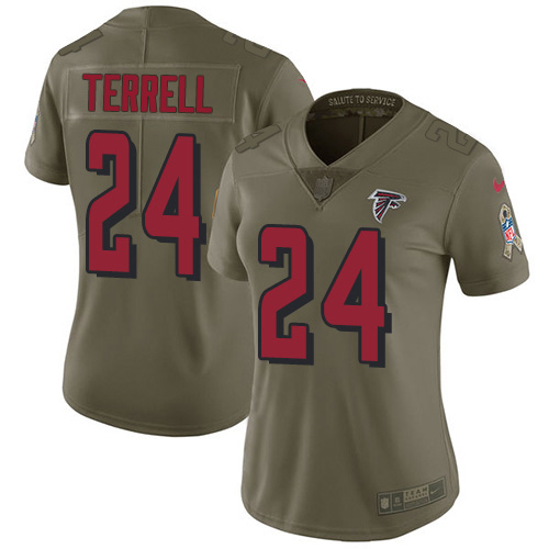 Nike Falcons #24 A.J. Terrell Olive Women's Stitched NFL Limited 2017 Salute To Service Jersey