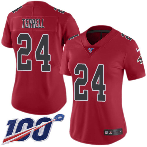 Nike Falcons #24 A.J. Terrell Red Women's Stitched NFL Limited Rush 100th Season Jersey