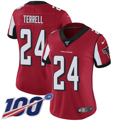 Nike Falcons #24 A.J. Terrell Red Team Color Women's Stitched NFL 100th Season Vapor Untouchable Limited Jersey Nike Falcons #24 A.J. Terrell Red Team Color Women's Stitched NFL 100th Season Vapor Untouchable Limited Jersey