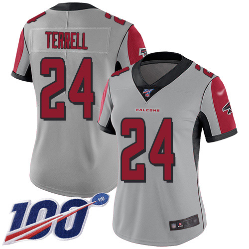 Nike Falcons #24 A.J. Terrell Silver Women's Stitched NFL Limited Inverted Legend 100th Season Jersey