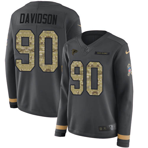 Nike Falcons #90 Marlon Davidson Anthracite Salute to Service Women's Stitched NFL Limited Therma Long Sleeve Jersey