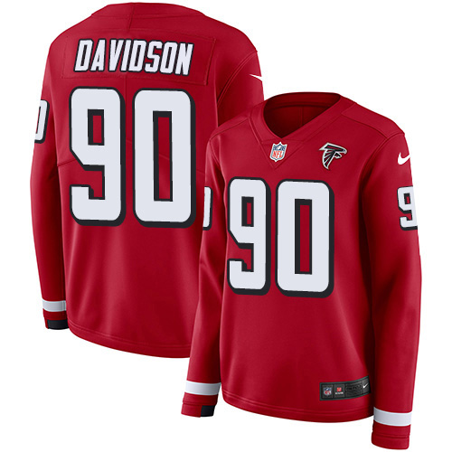 Nike Falcons #90 Marlon Davidson Red Team Color Women's Stitched NFL Limited Therma Long Sleeve Jersey
