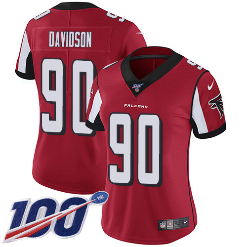 Nike Falcons #90 Marlon Davidson Red Team Color Women's Stitched NFL 100th Season Vapor Untouchable Limited Jersey