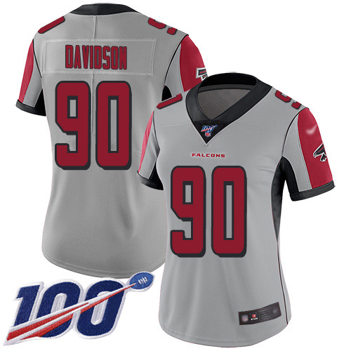 Nike Falcons #90 Marlon Davidson Silver Women's Stitched NFL Limited Inverted Legend 100th Season Jersey