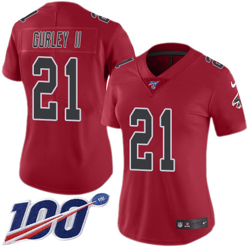 Nike Falcons #21 Todd Gurley II Red Women's Stitched NFL Limited Rush 100th Season Jersey