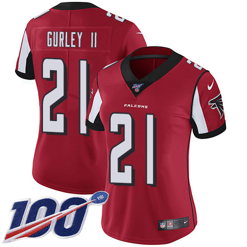 Nike Falcons #21 Todd Gurley II Red Team Color Women's Stitched NFL 100th Season Vapor Untouchable Limited Jersey